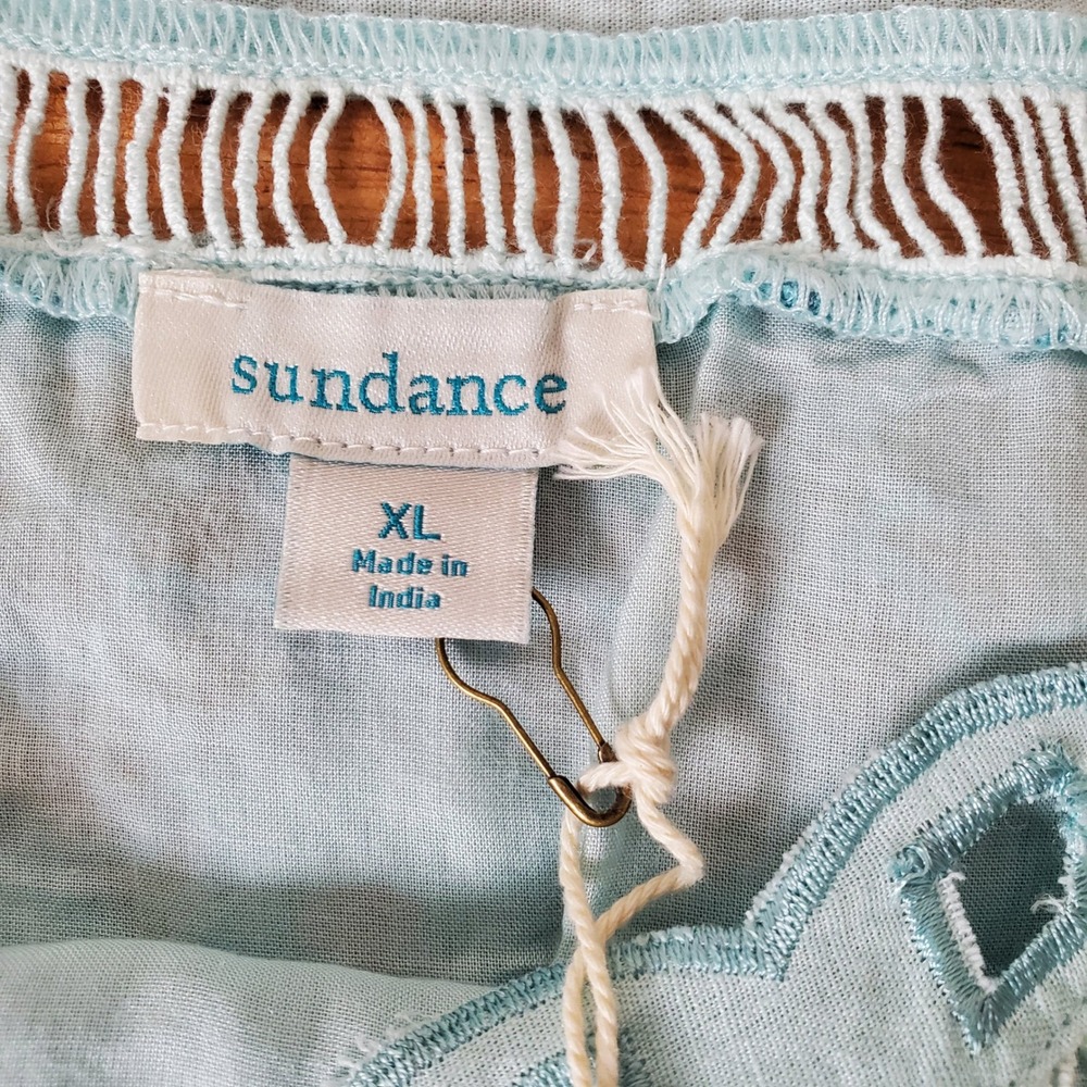 NWT Sundance Altai Gatherings Eyelet Lace Boho‎ Embroidered Cutout Blue Linen XL - Picture 7 of 8